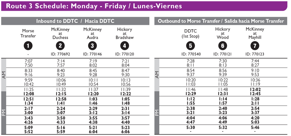 Current Route Schedule